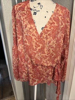 Express Rust Paisley Wrap Blouse